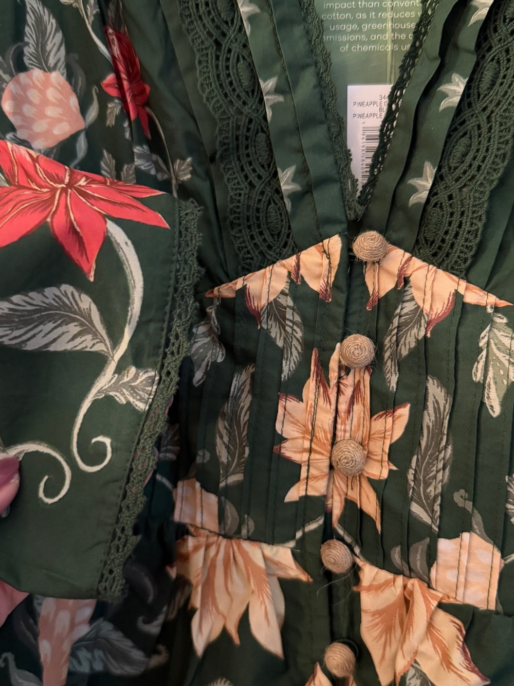 BNWT FARM Rio Dark Green Floral V-Neck Blouse Top cotton size M - Picture 9 of 13